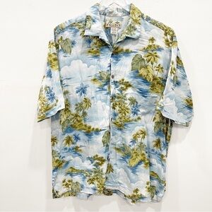 Kona Kai Button Down Hawaiian Shirt Short Sleeve Tropical Print Cotton Blend